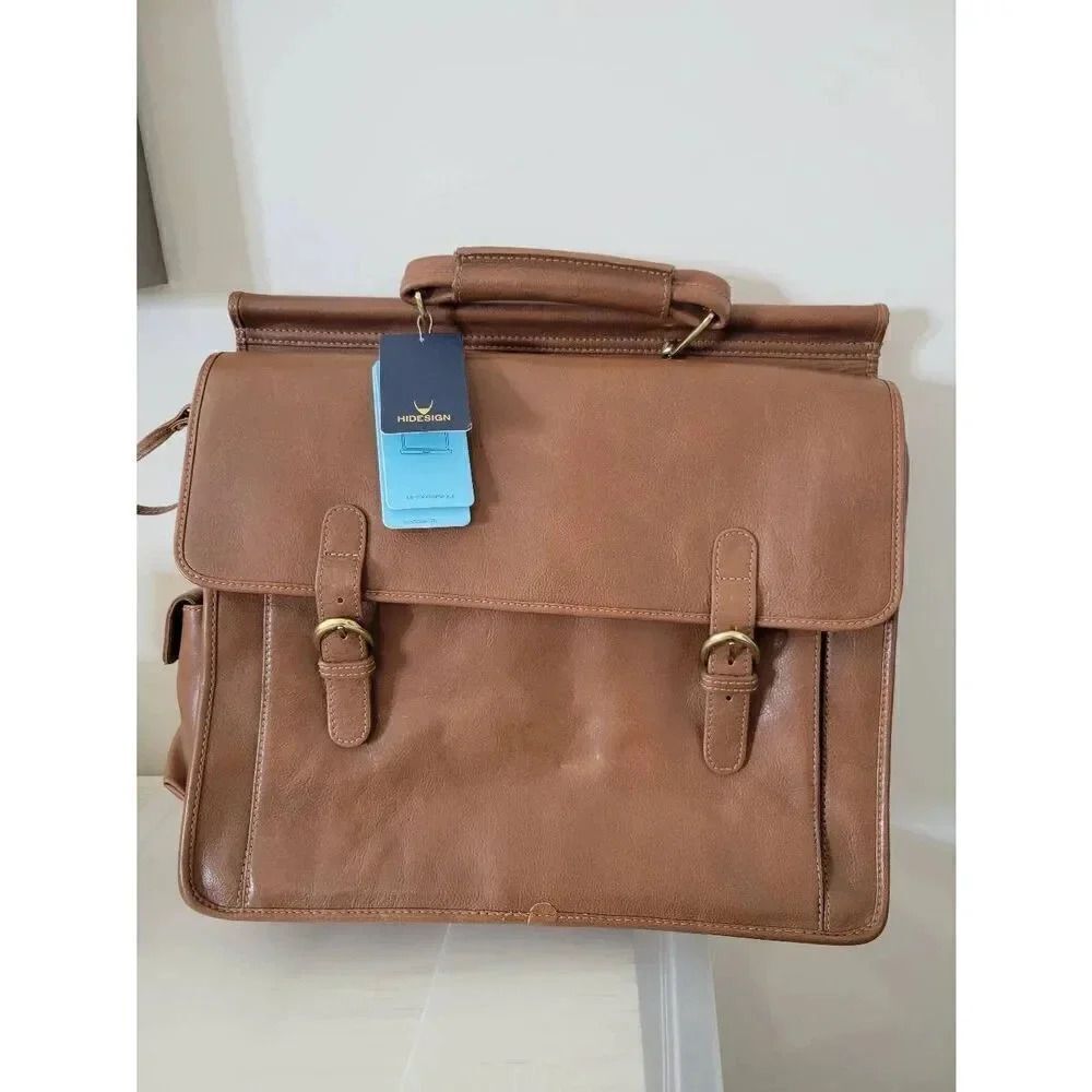 Hidesign By Scully H293 Flap Over Laptop Briefcase Brown NWT